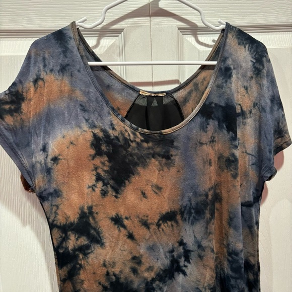 ONE WORLD Women’s Tie Dye Mesh Blouse Top Shirt - navy/brown, size M - Picture 2 of 5
